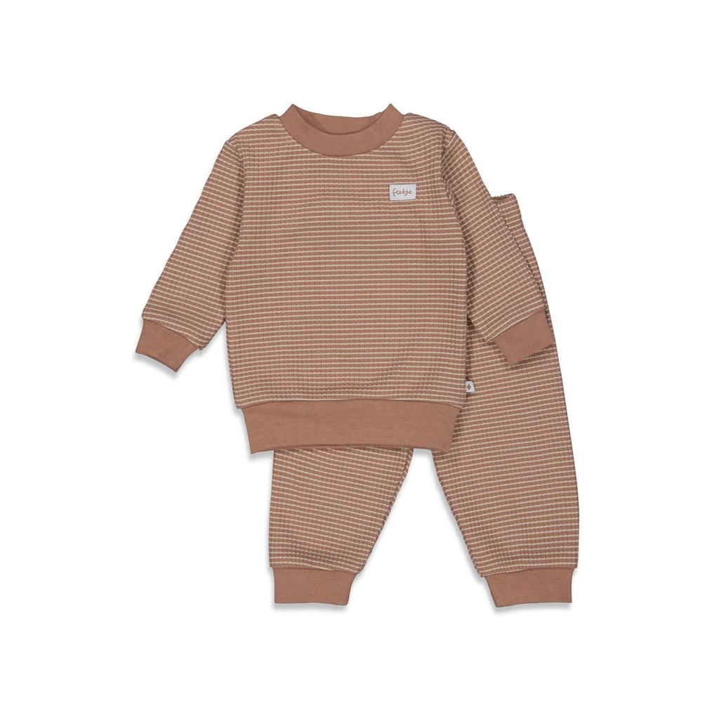 Feetje Wafel pyjama bruin/wit