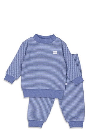 Wafel pyjama blue melange/wit