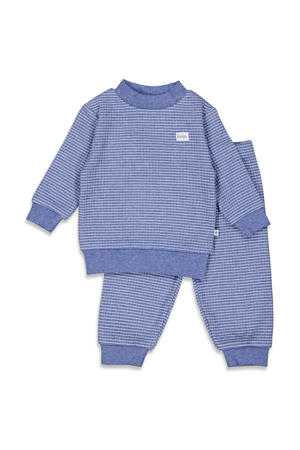   Wafel pyjama blue melange/wit