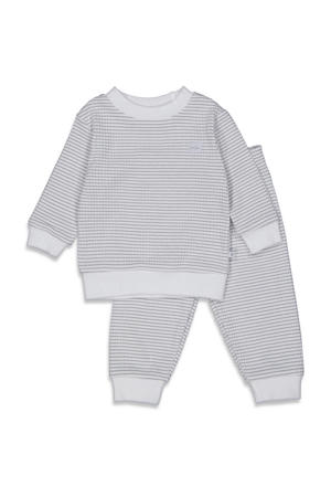 Wafel pyjama lichtgrijs/wit
