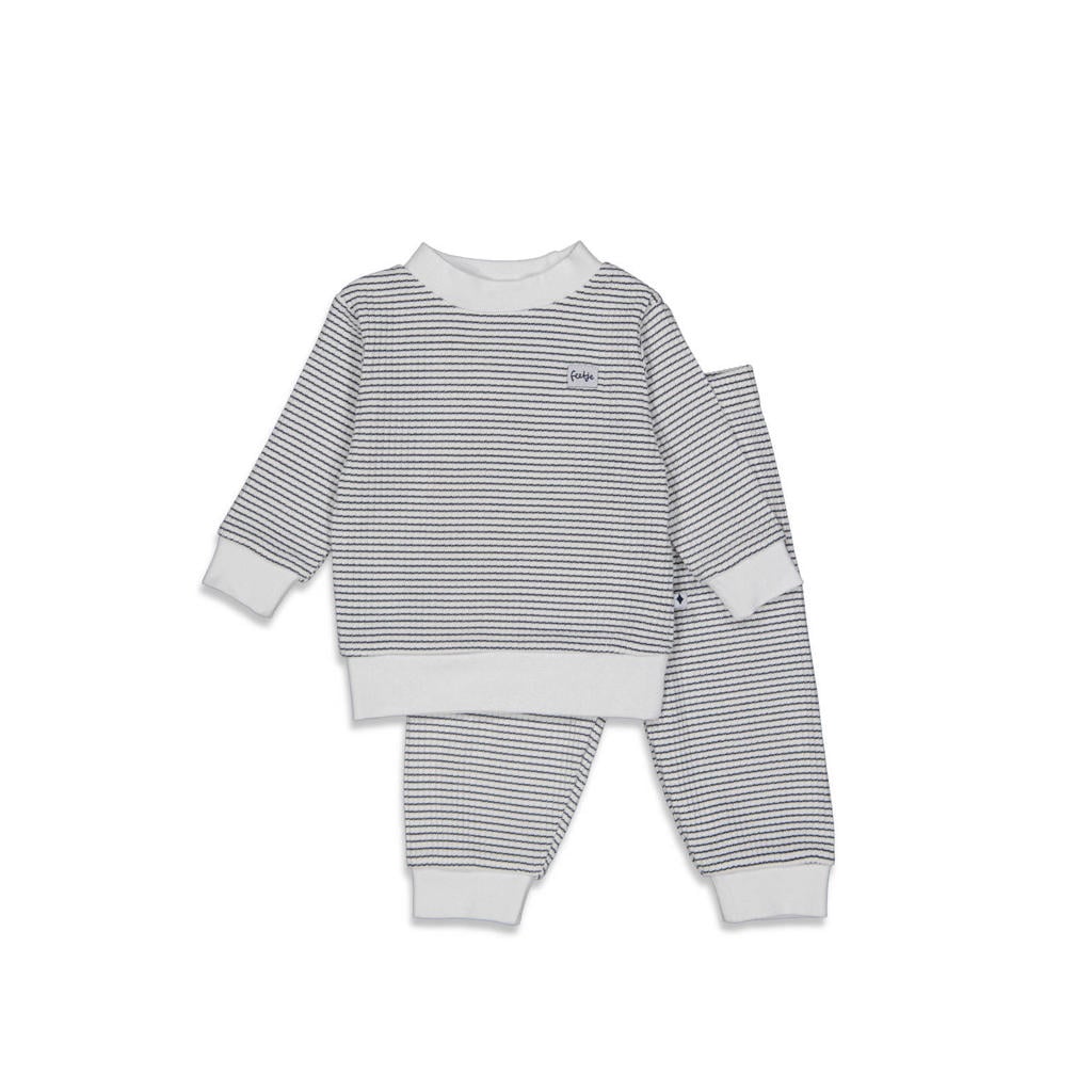 Feetje Wafel pyjama marineblauw/wit