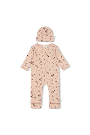 geschenkset boxpak + muts met all over print roze