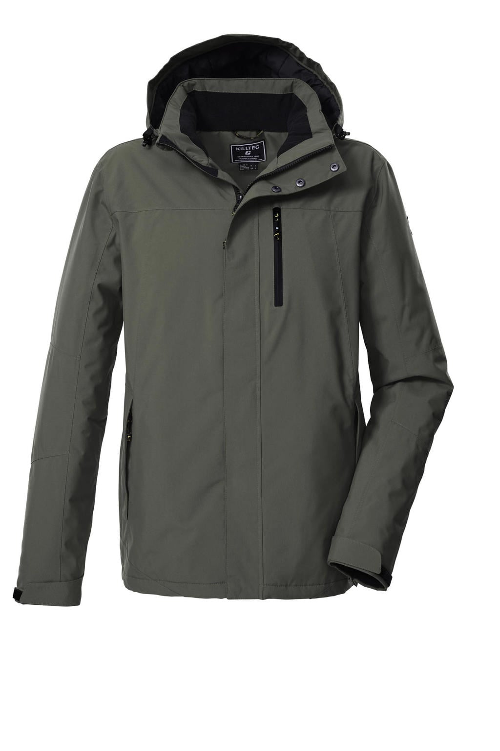 Grijze heren Killtec jas van polyester met lange mouwen, capuchon en ritssluiting
