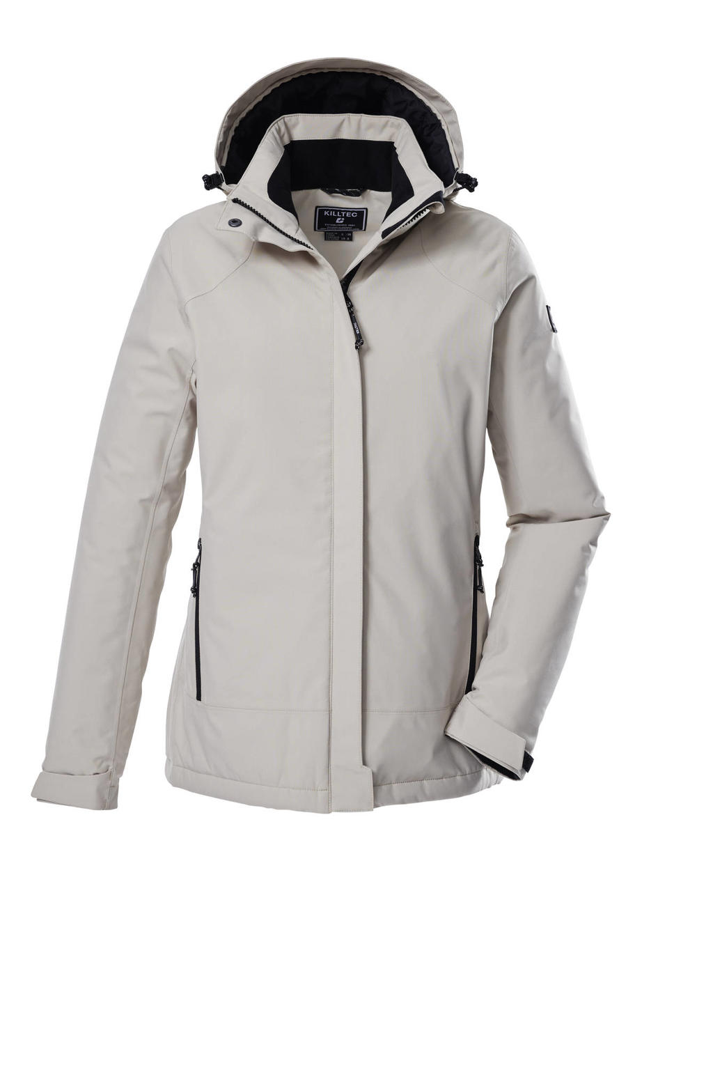 Lichtgrijze dames Killtec jas van polyester met effen, lange mouwen, capuchon en rits met windvanger