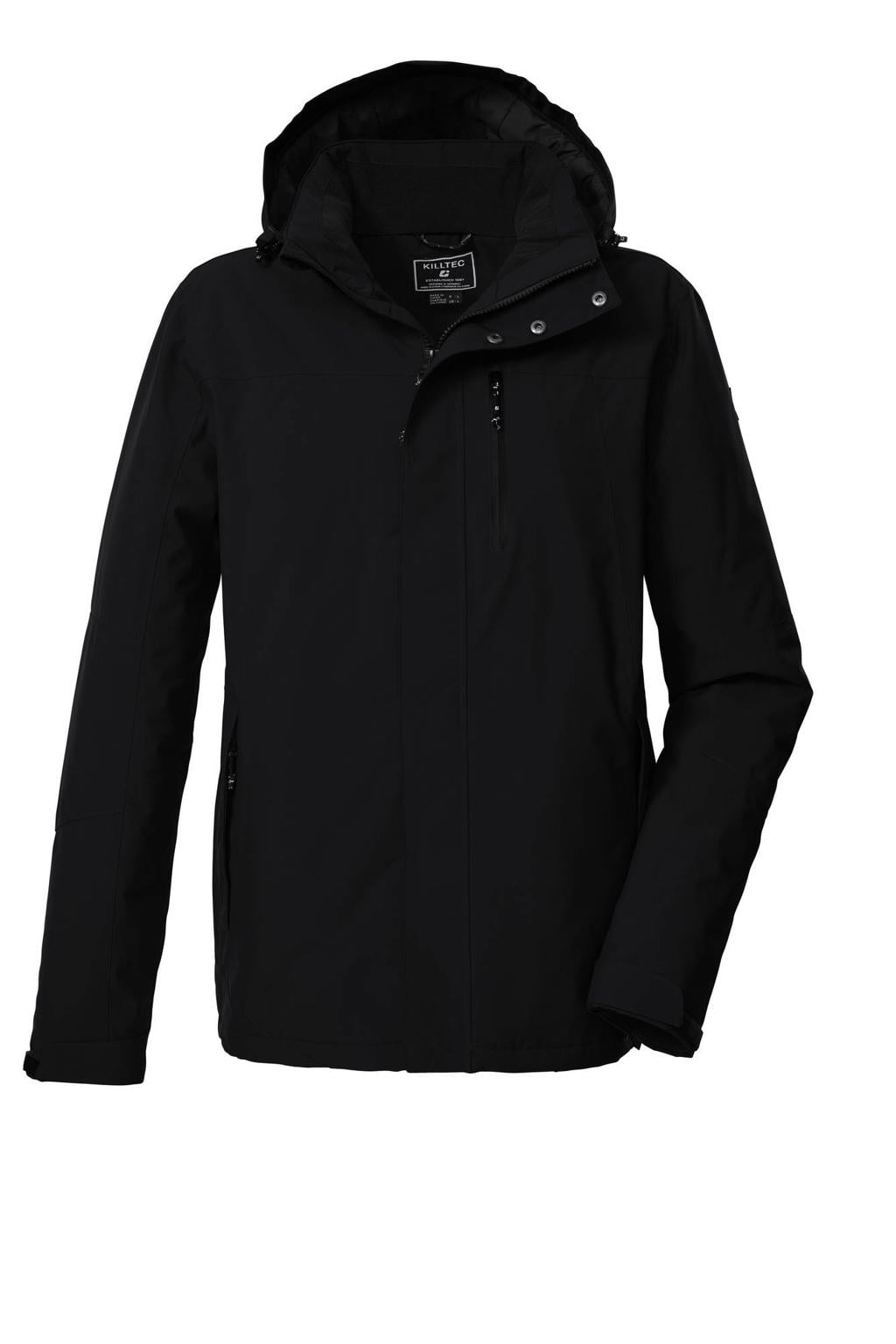 Zwarte heren Killtec jas van polyester met lange mouwen, capuchon en ritssluiting