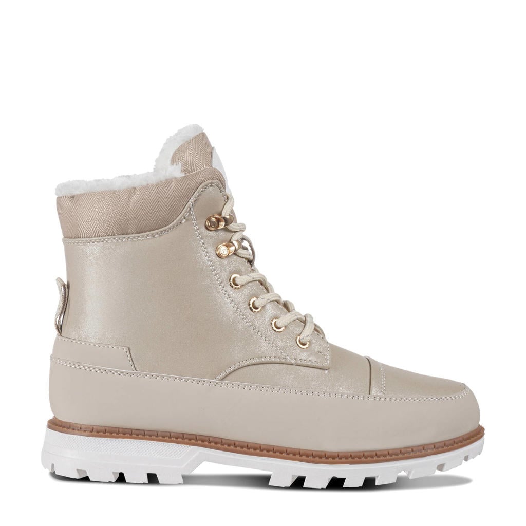 Bruin en zandkleurige dames Luhta Reilu wandelschoenen offwhite van imitatieleer/voering: imitatiebont/voetbed: eva met veters