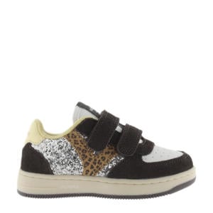 leren sneakers zwart/zilver/panter