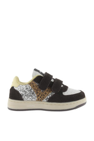 leren sneakers zwart/zilver/panter