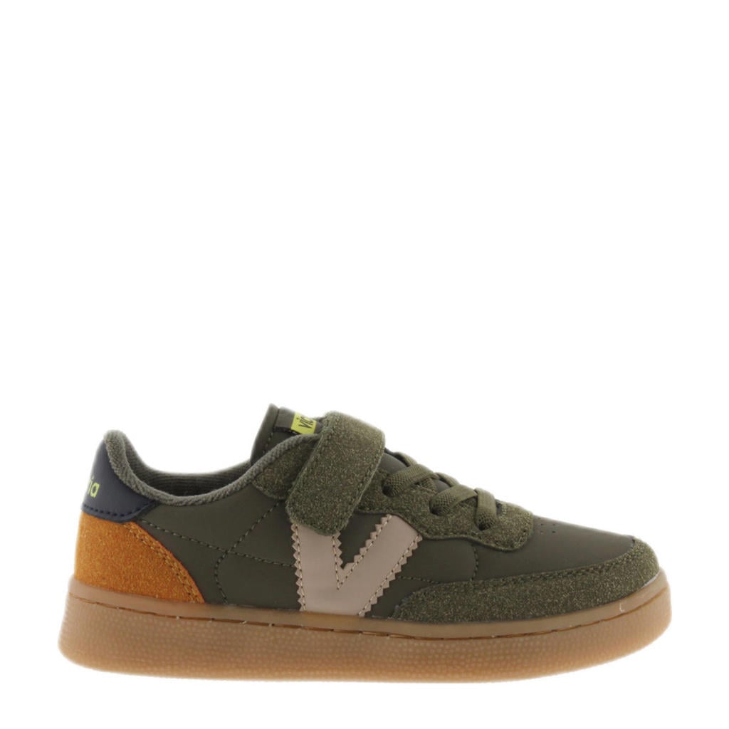 Kakikleurige jongens Victoria suède sneakers met veter- met klittenbandsluiting