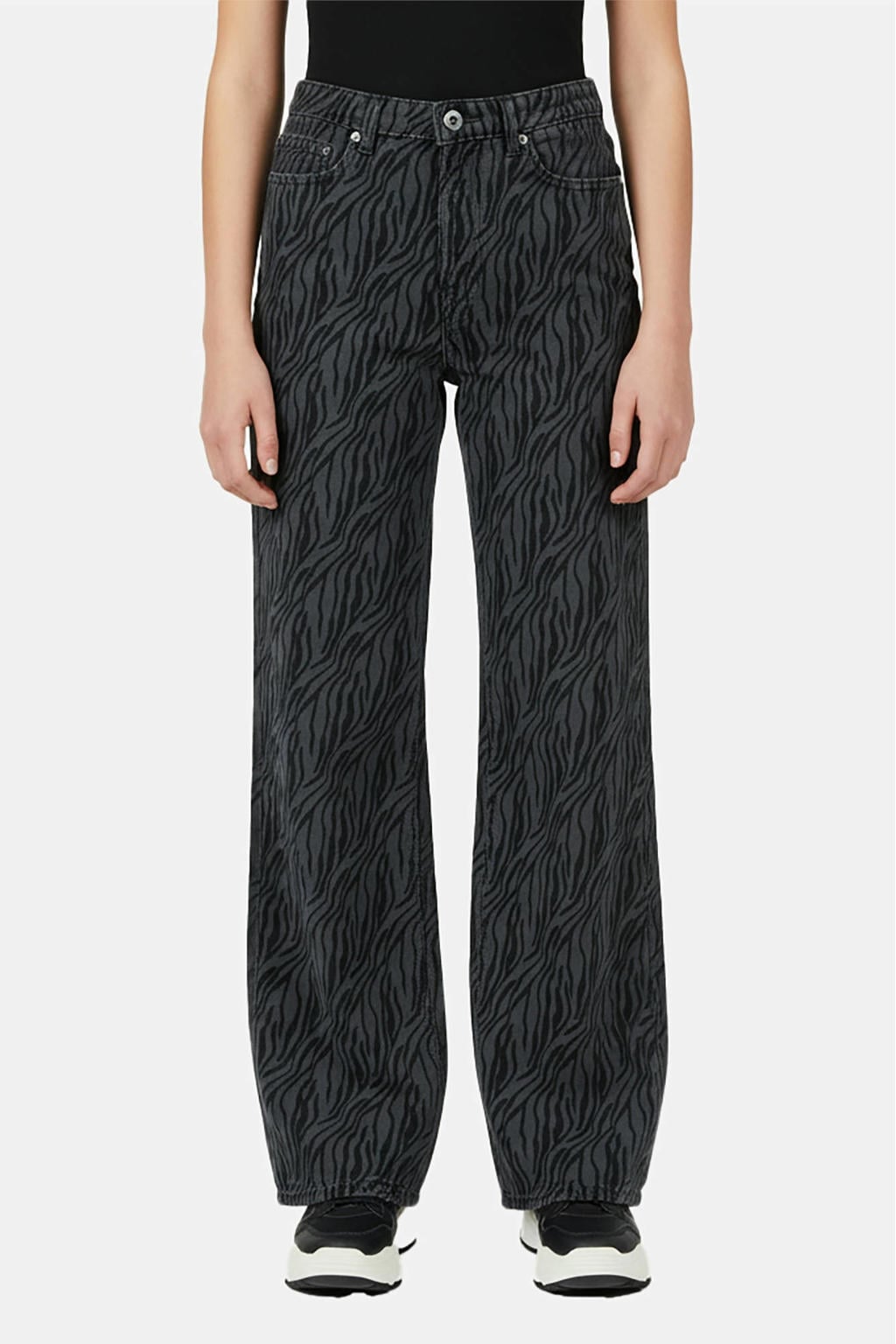 Antraciet en zwarte meisjes Cars high waist van stretchdenim met rits- en knoopsluiting en dierenprint