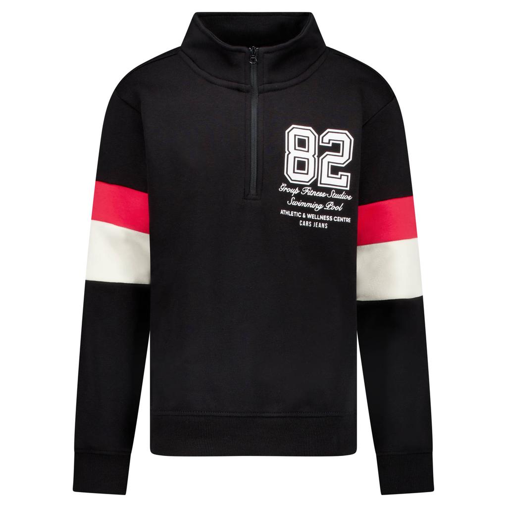 Zwarte jongens Cars sweater met backprint, lange mouwen, opstaande kraag en halve rits