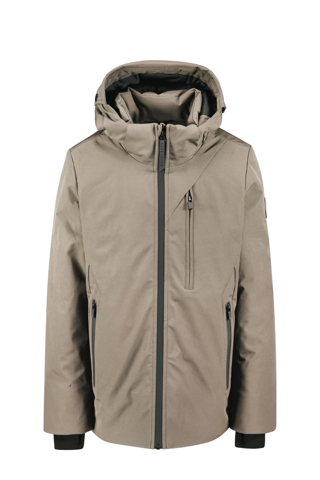 Taupe jongens Cars winterjas van polyester met effen, lange mouwen, capuchon en ritssluiting