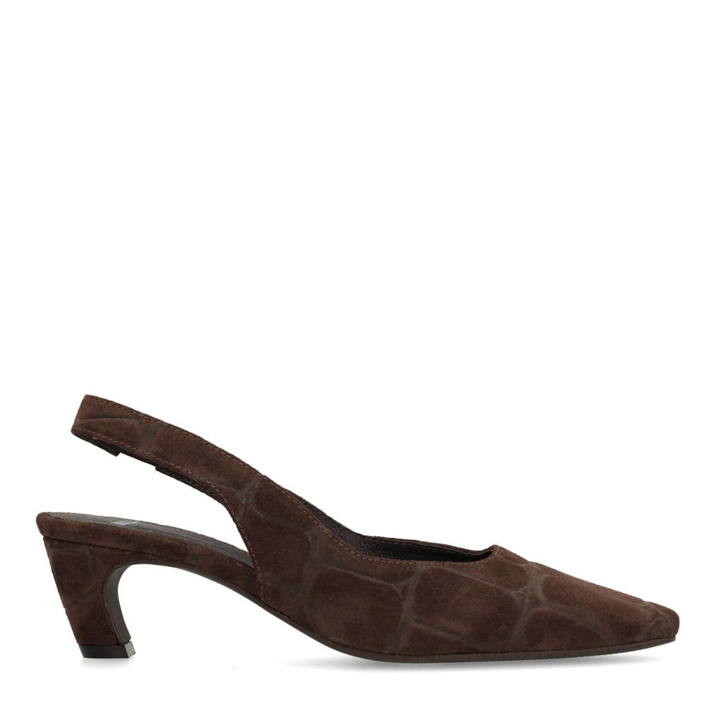 Bruine dames Manfield suède slingback pumps met kitten heel en effen