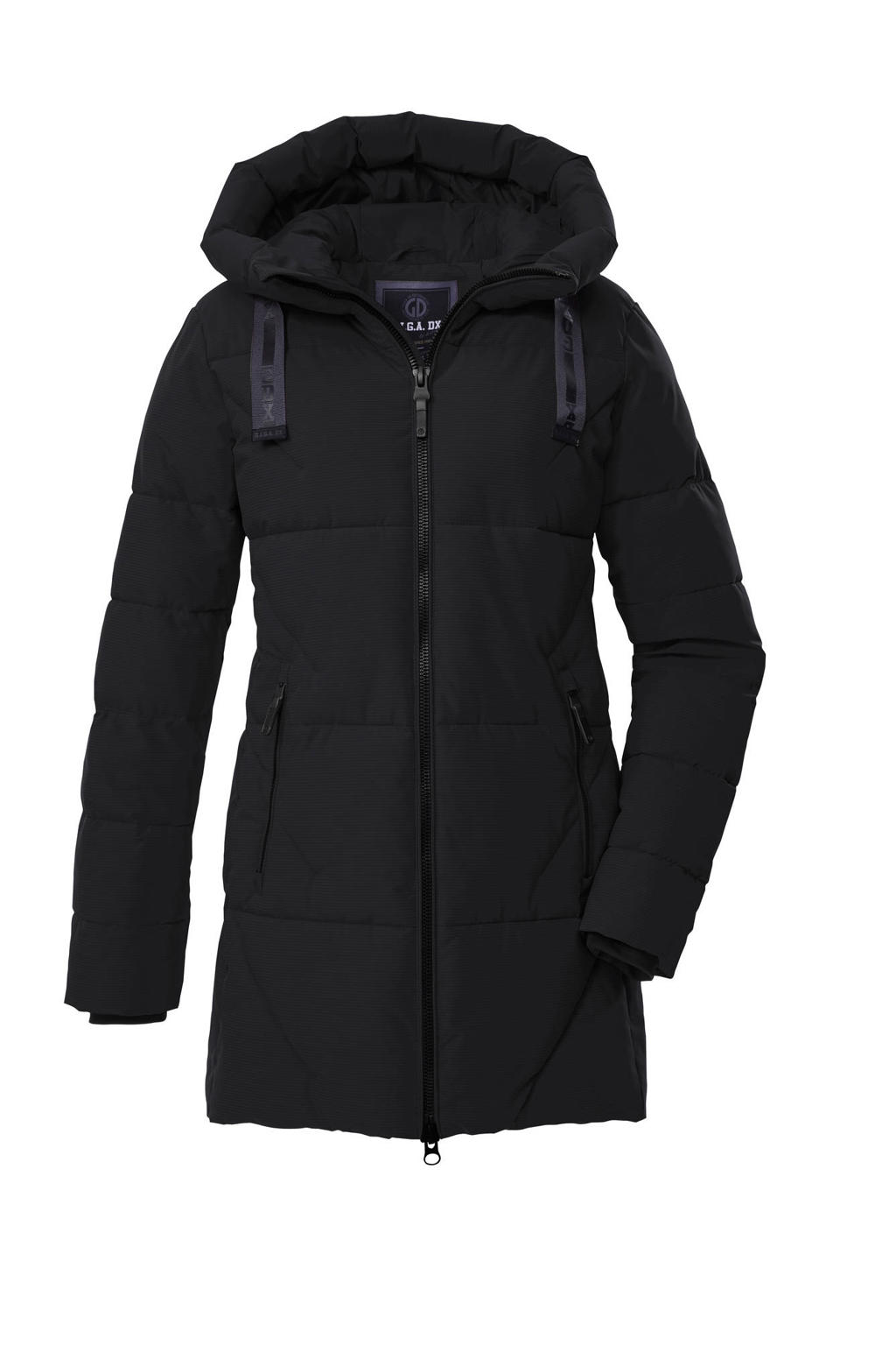 Zwarte dames G.I.G.A. DX jas van polyester met lange mouwen, capuchon en ritssluiting