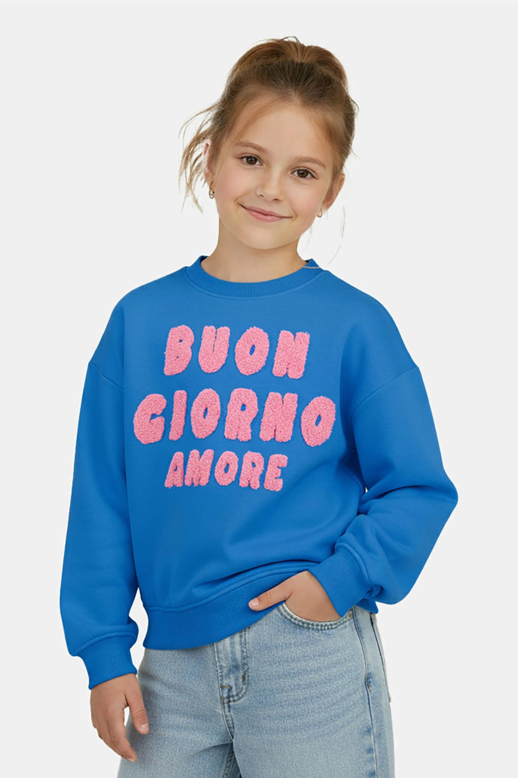Blauw en roze meisjes Cars sweater van katoen met tekst print, lange mouwen, ronde hals en geribde boorden
