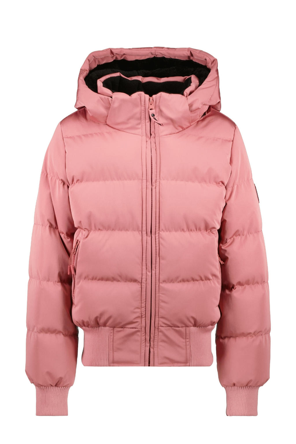 Roze meisjes Cars gewatteerde jas van nylon met effen, lange mouwen, capuchon, ritssluiting en doorgestikte details