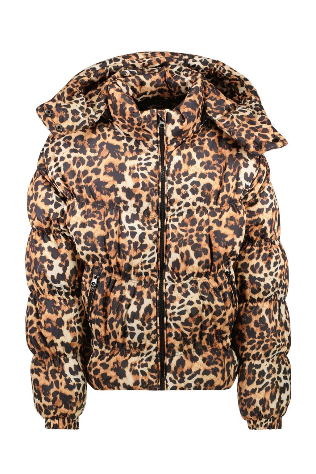 Bruin en beige meisjes Cars gewatteerde jas van polyester met dierenprint, lange mouwen, capuchon en ritssluiting