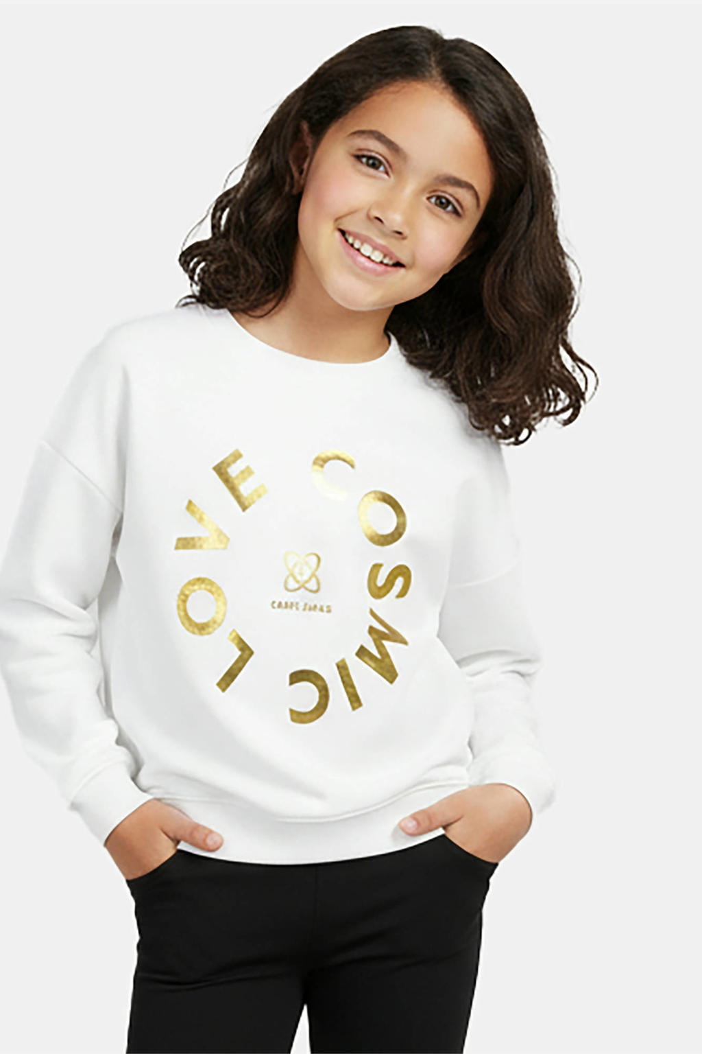 Wit en gouden meisjes Cars sweater van katoen met printopdruk, lange mouwen, ronde hals en geribde boorden
