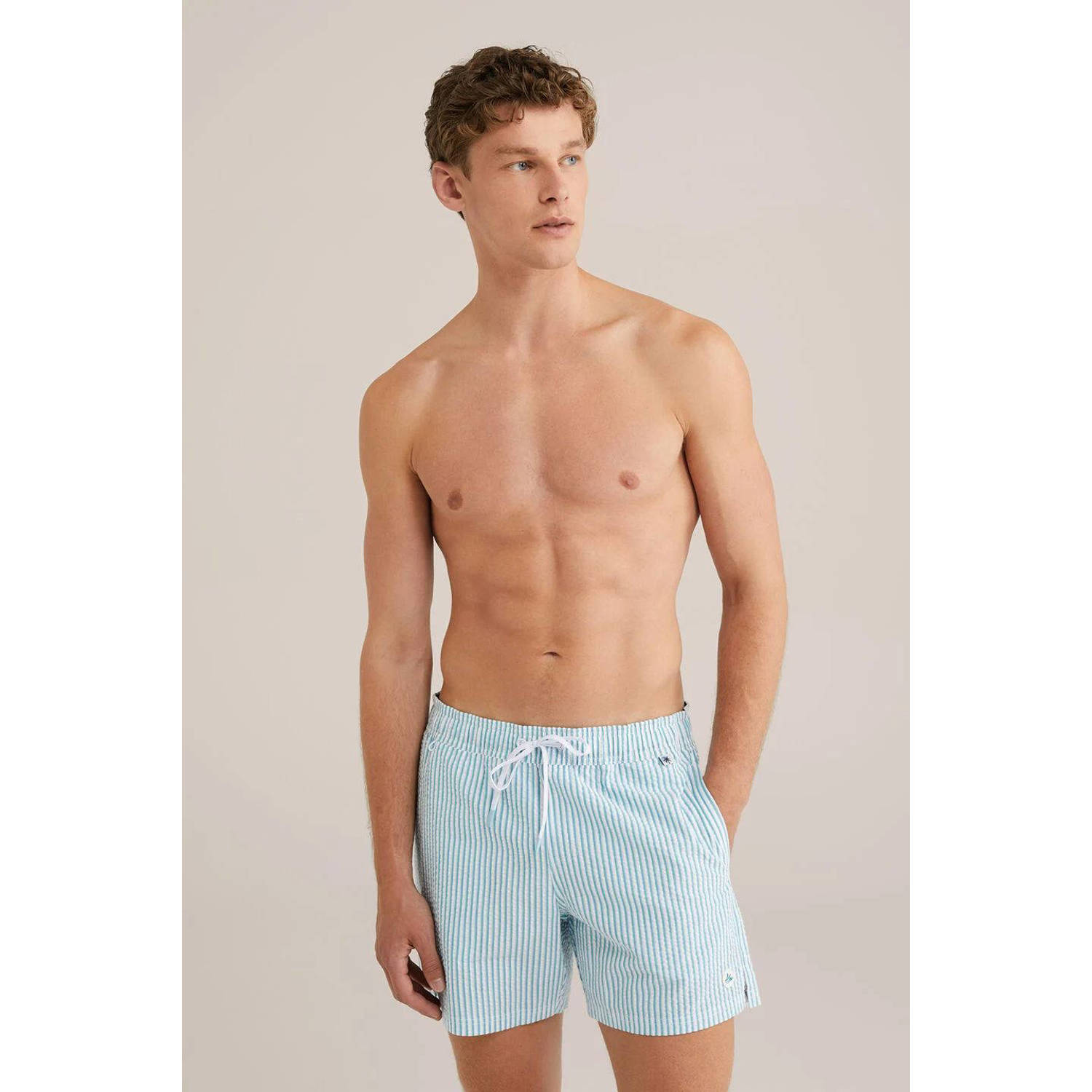 WE Fashion seersucker zwemshort zeegroen wit