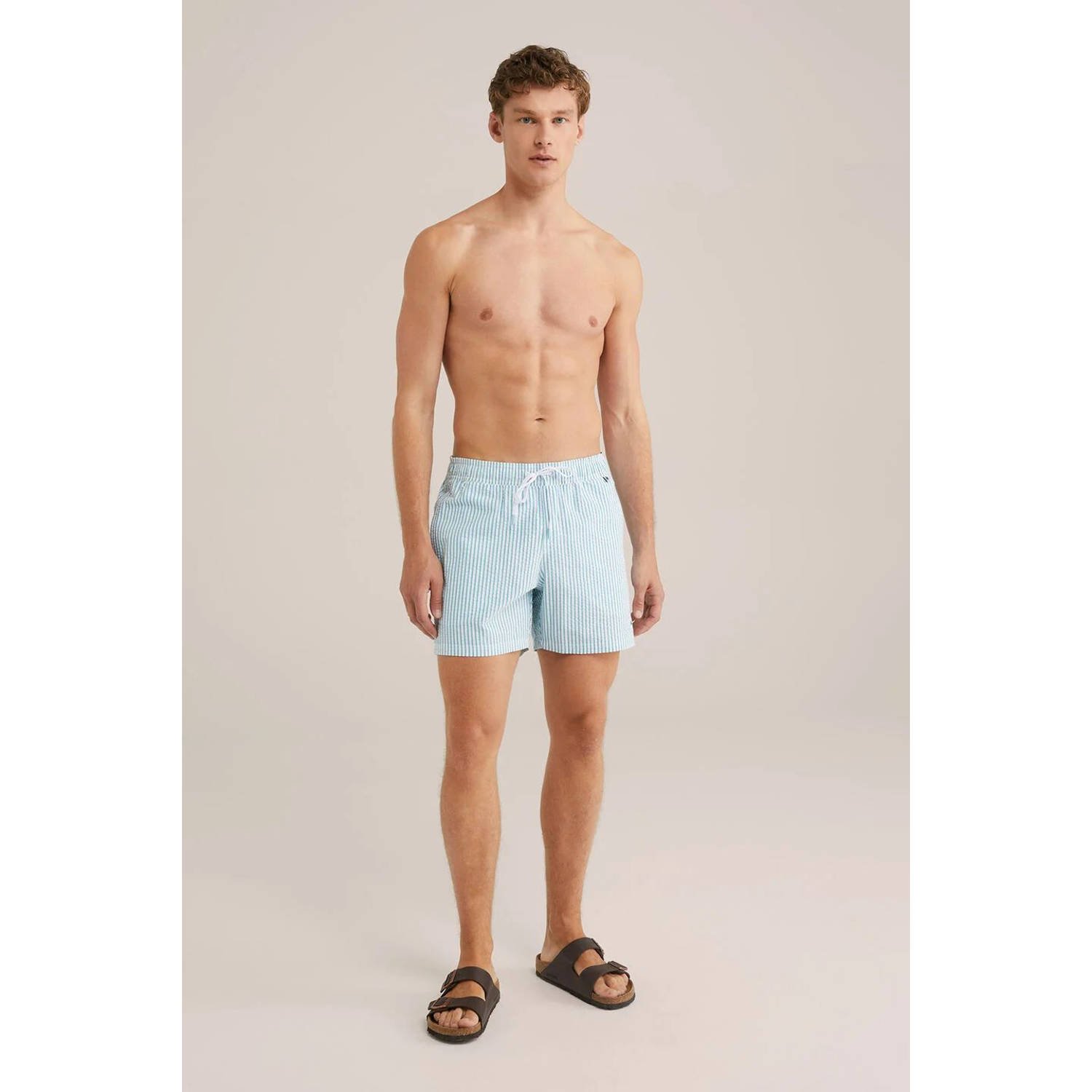 WE Fashion seersucker zwemshort zeegroen wit