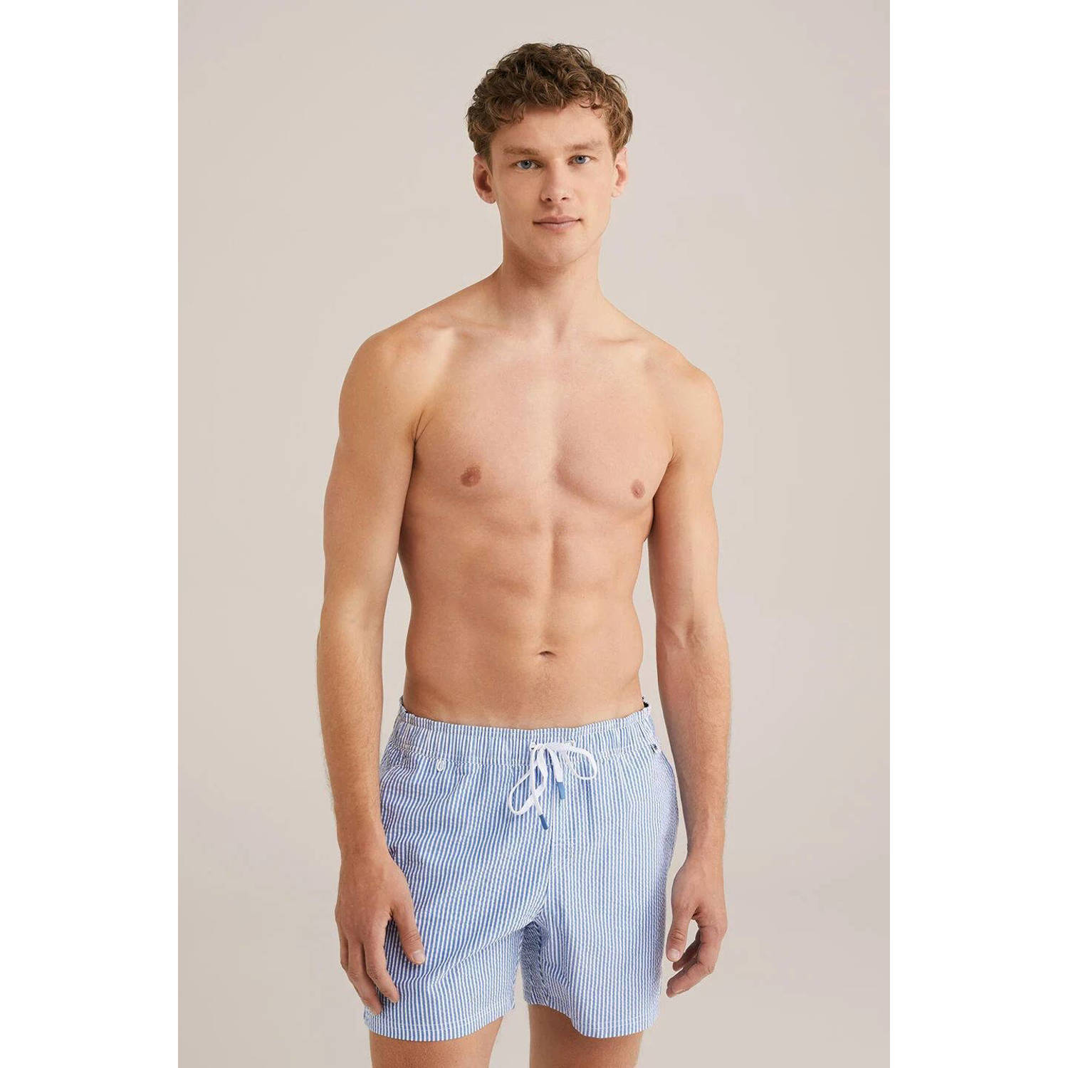 WE Fashion seersucker zwemshort blauw wit