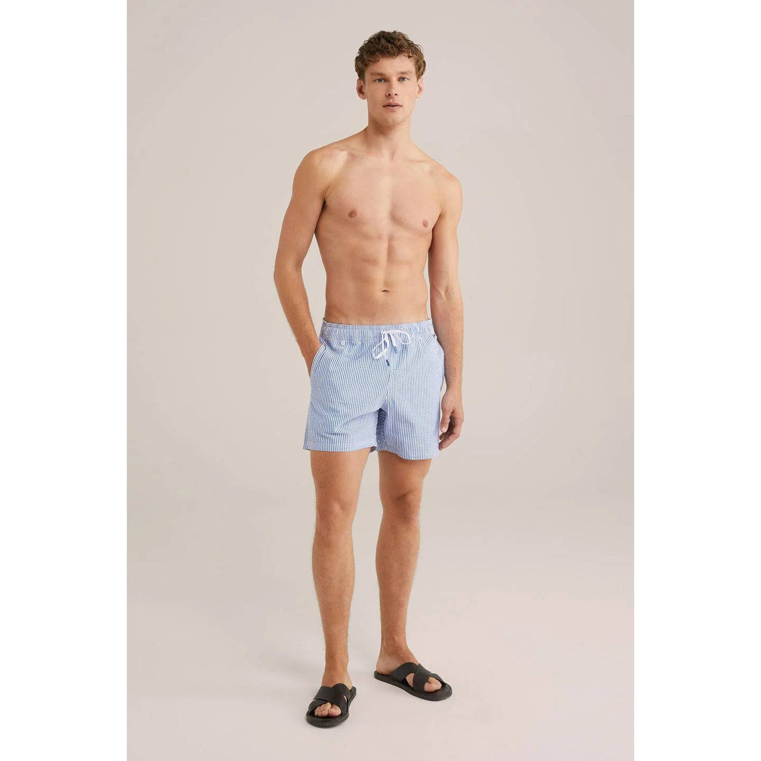 WE Fashion seersucker zwemshort blauw wit