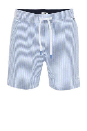 seersucker zwemshort blauw/wit