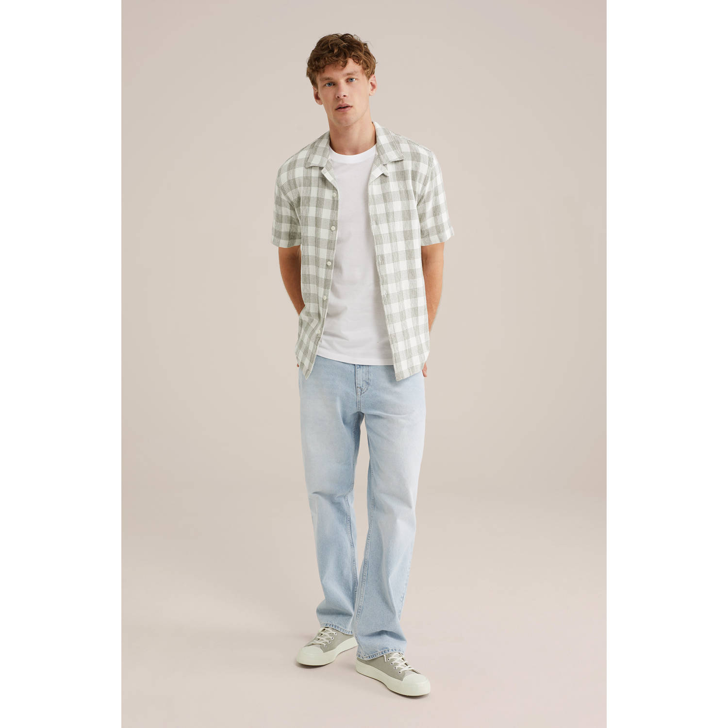 WE Fashion casual overhemd met textuur groen