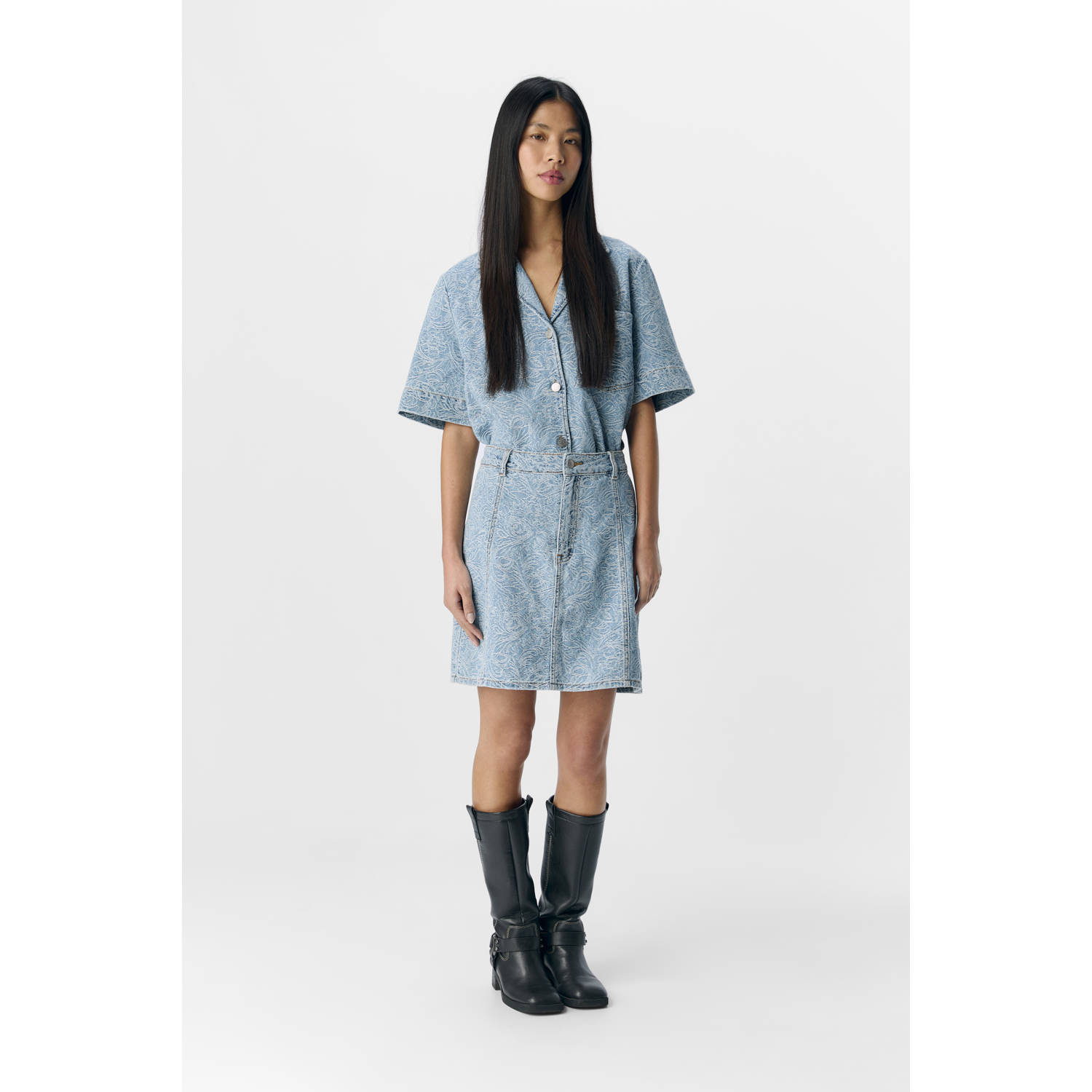 OBJECT denim spijkerrok light blue denim
