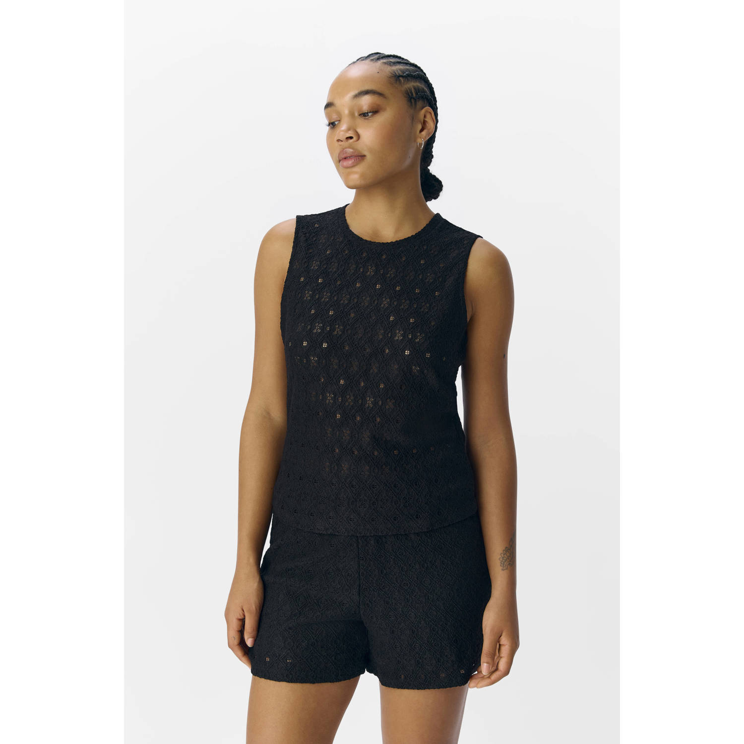 OBJECT top zwart broderie