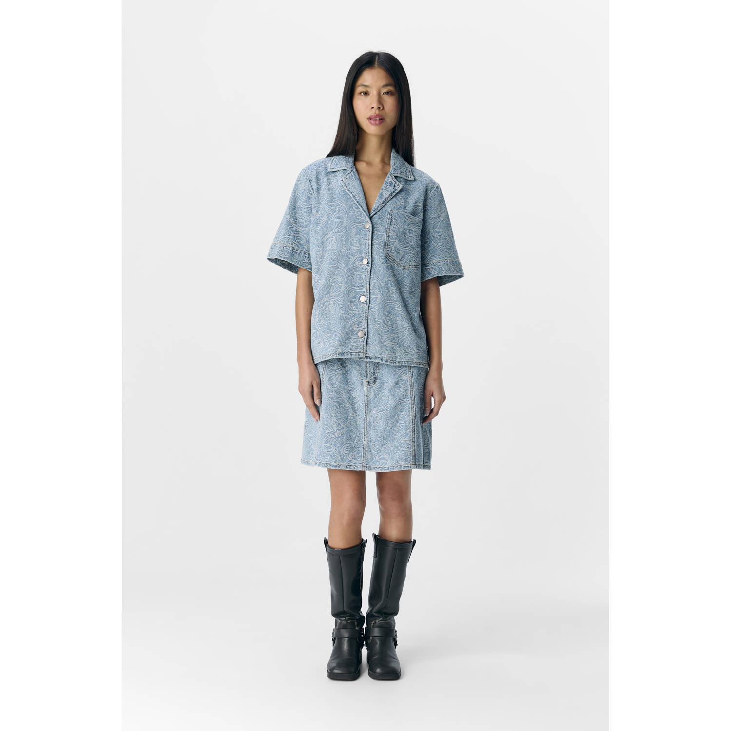 OBJECT denim blouse light blue denim