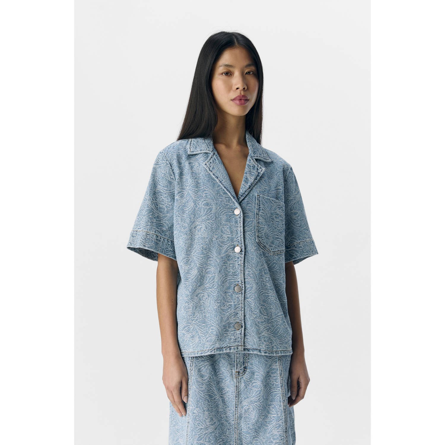OBJECT denim blouse light blue denim