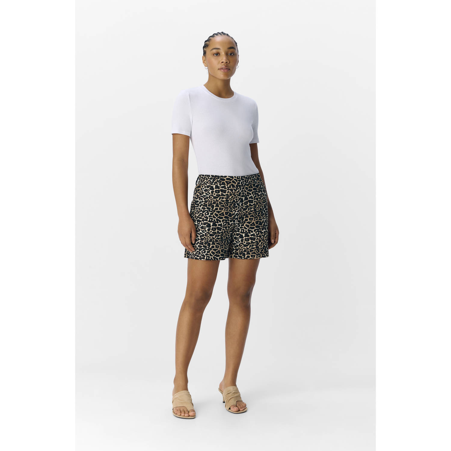 OBJECT wide leg regular waist casual short ecru