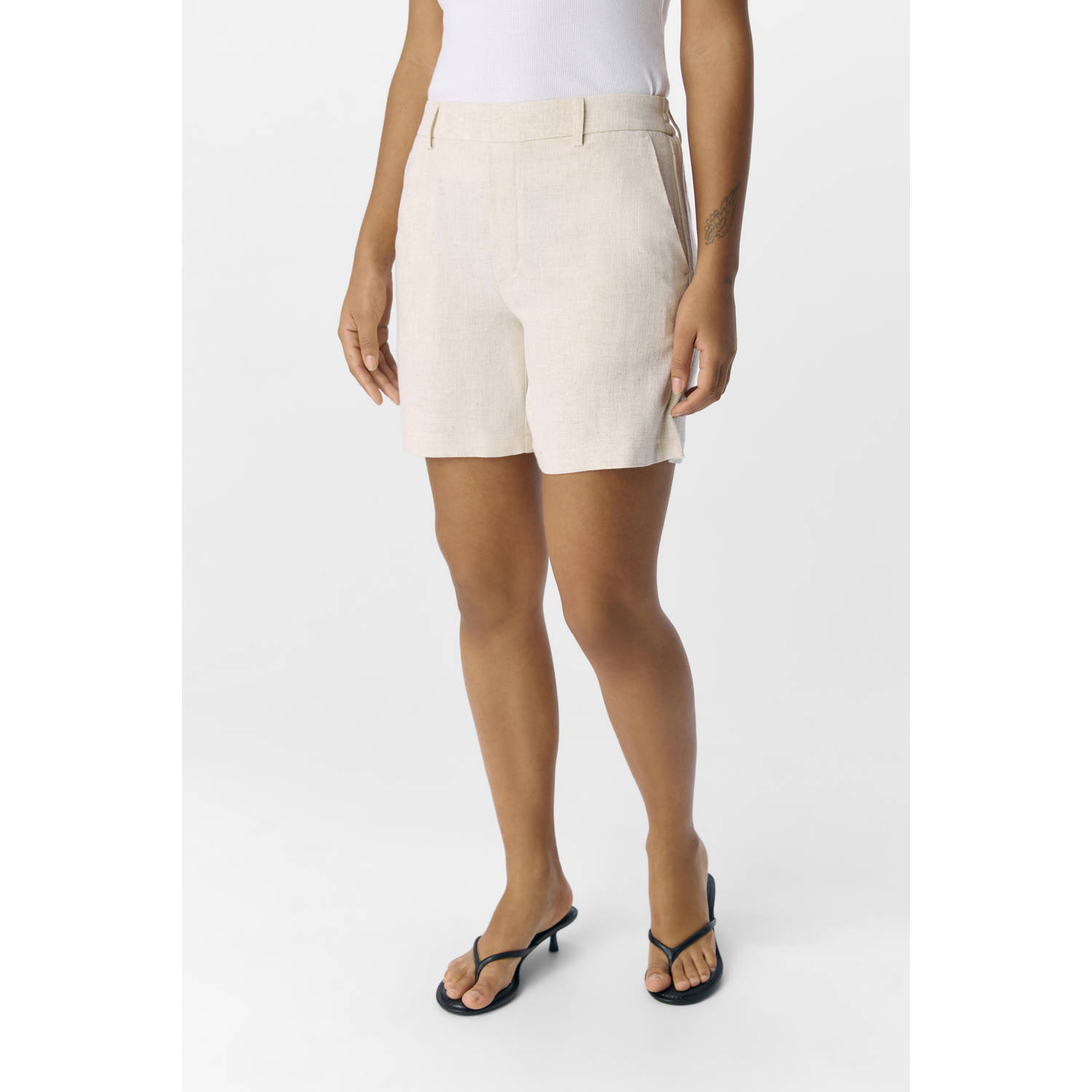OBJECT linnen regular waist casual short zand