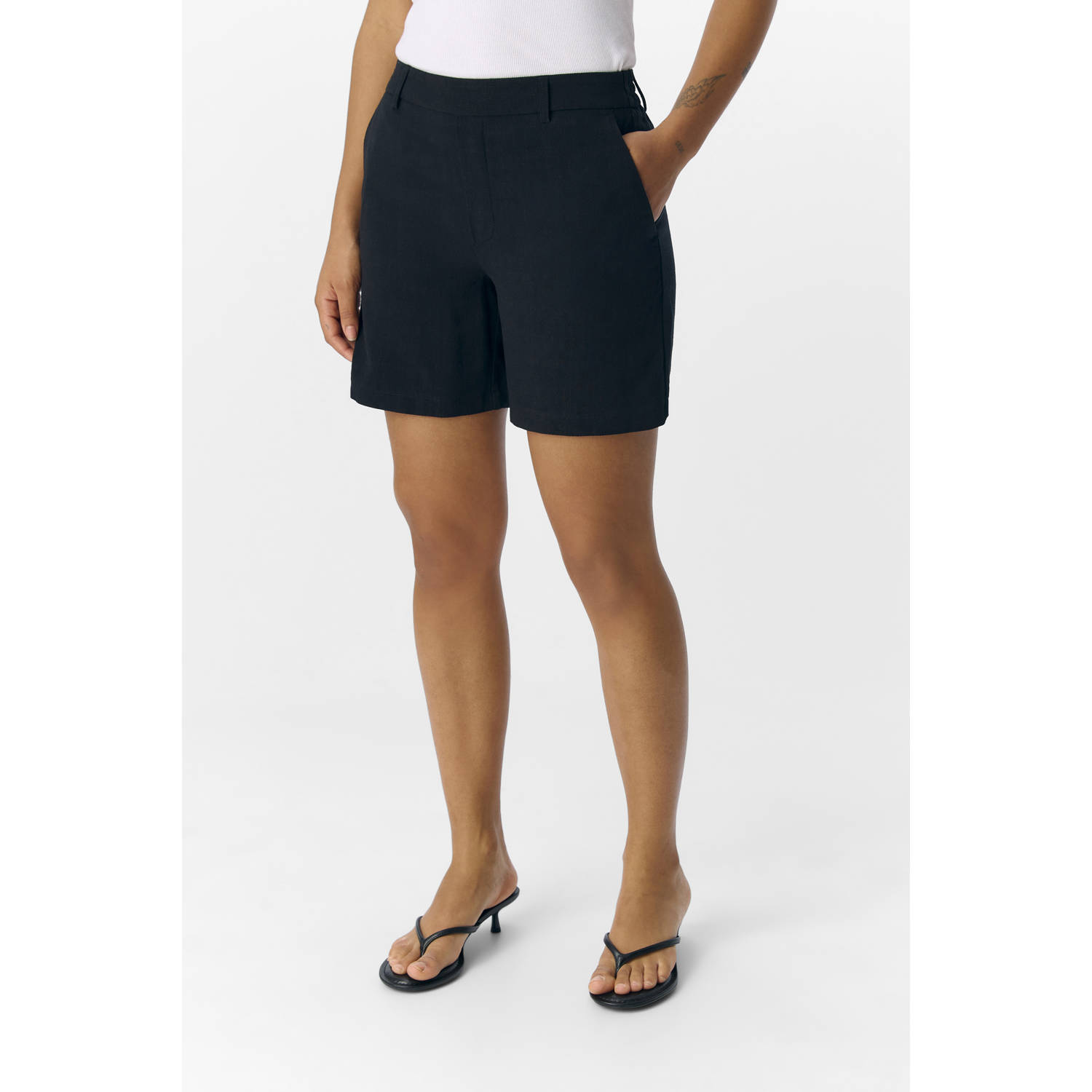 OBJECT linnen regular waist casual short zwart