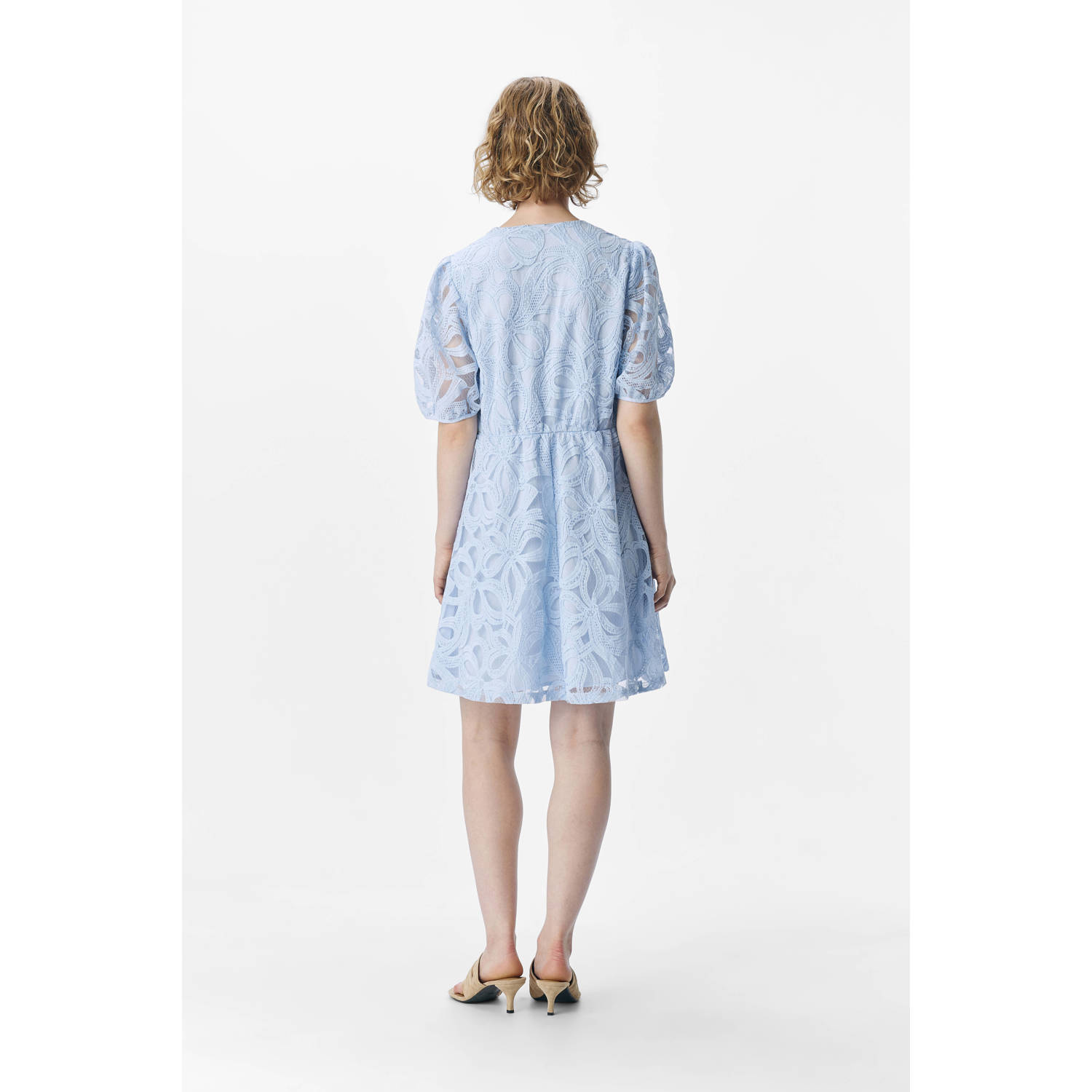 OBJECT mini jurk broderie lichtblauw