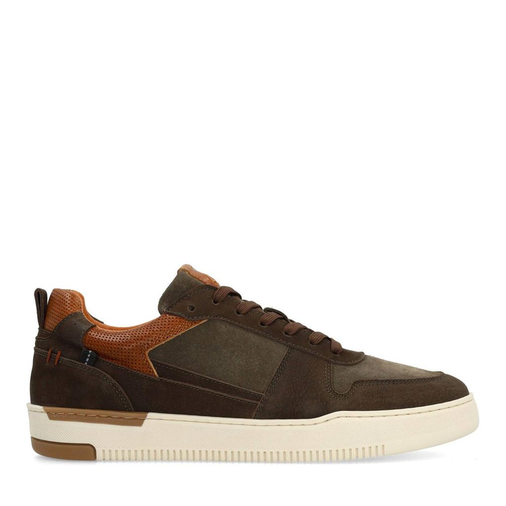 Kakikleurige heren No Stress nubuck sneakers met veters