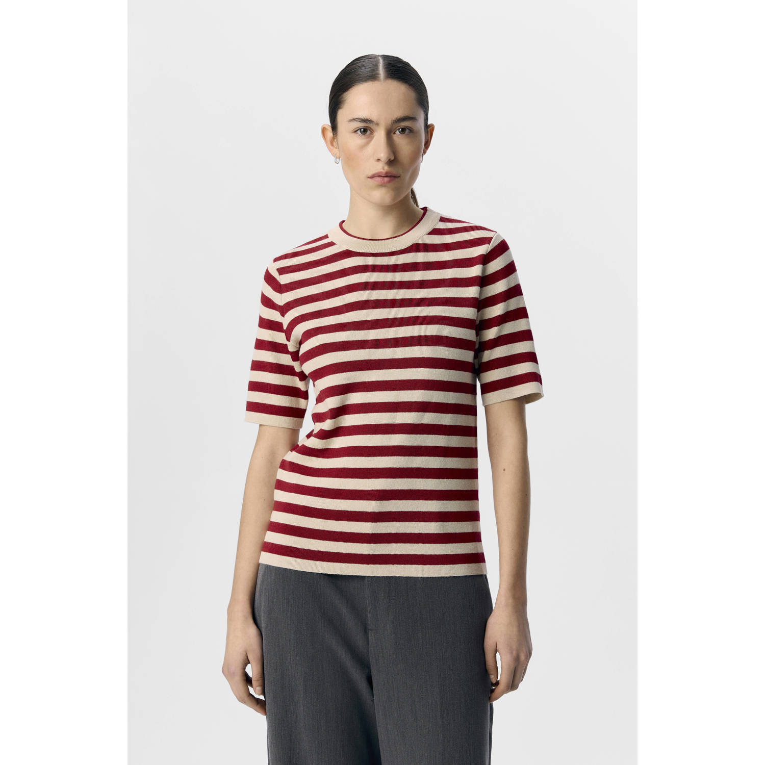 OBJECT trui rood ecru gebreid