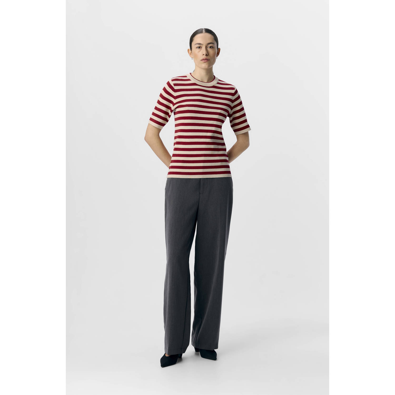 OBJECT trui rood ecru gebreid