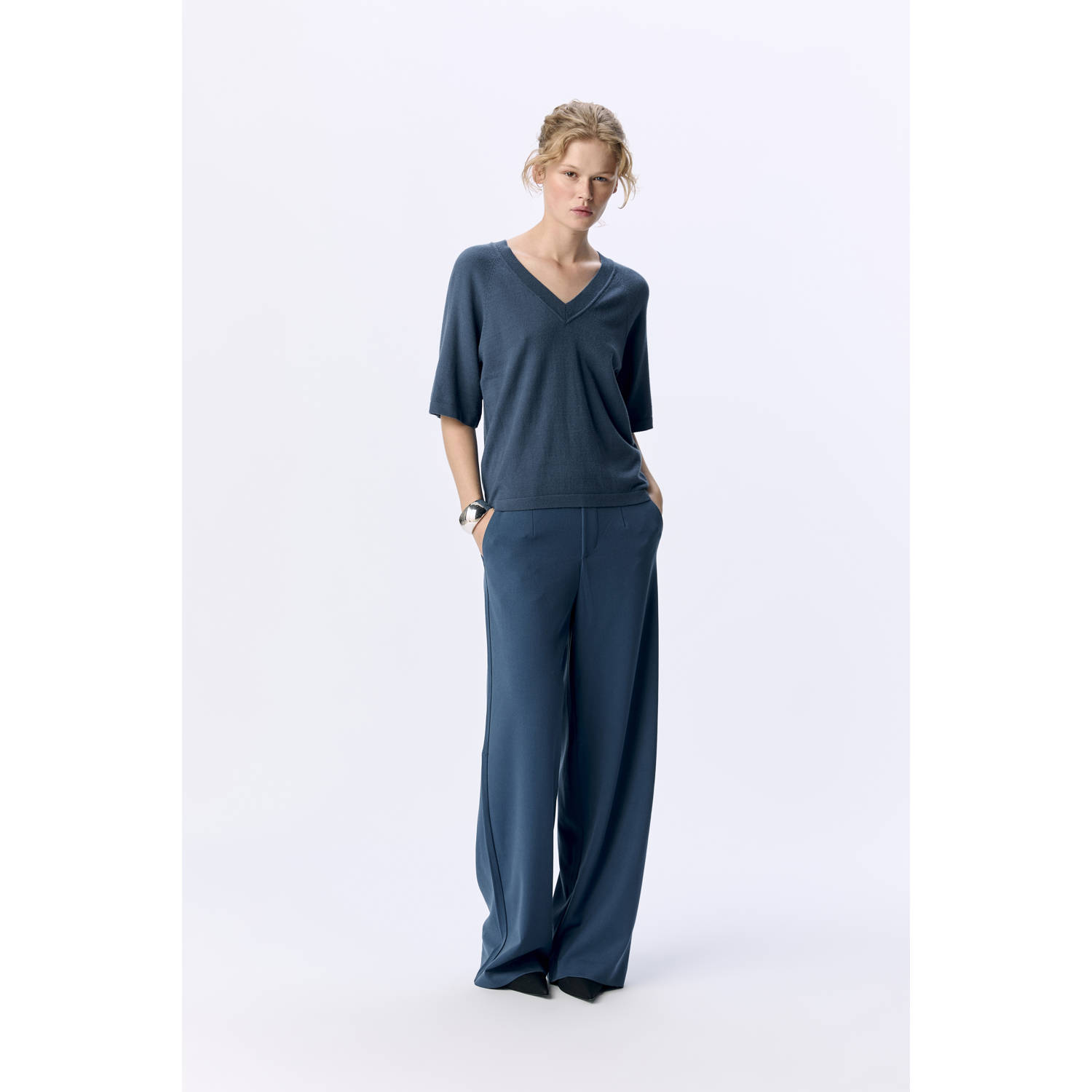 OBJECT top blauw fijn gebreid