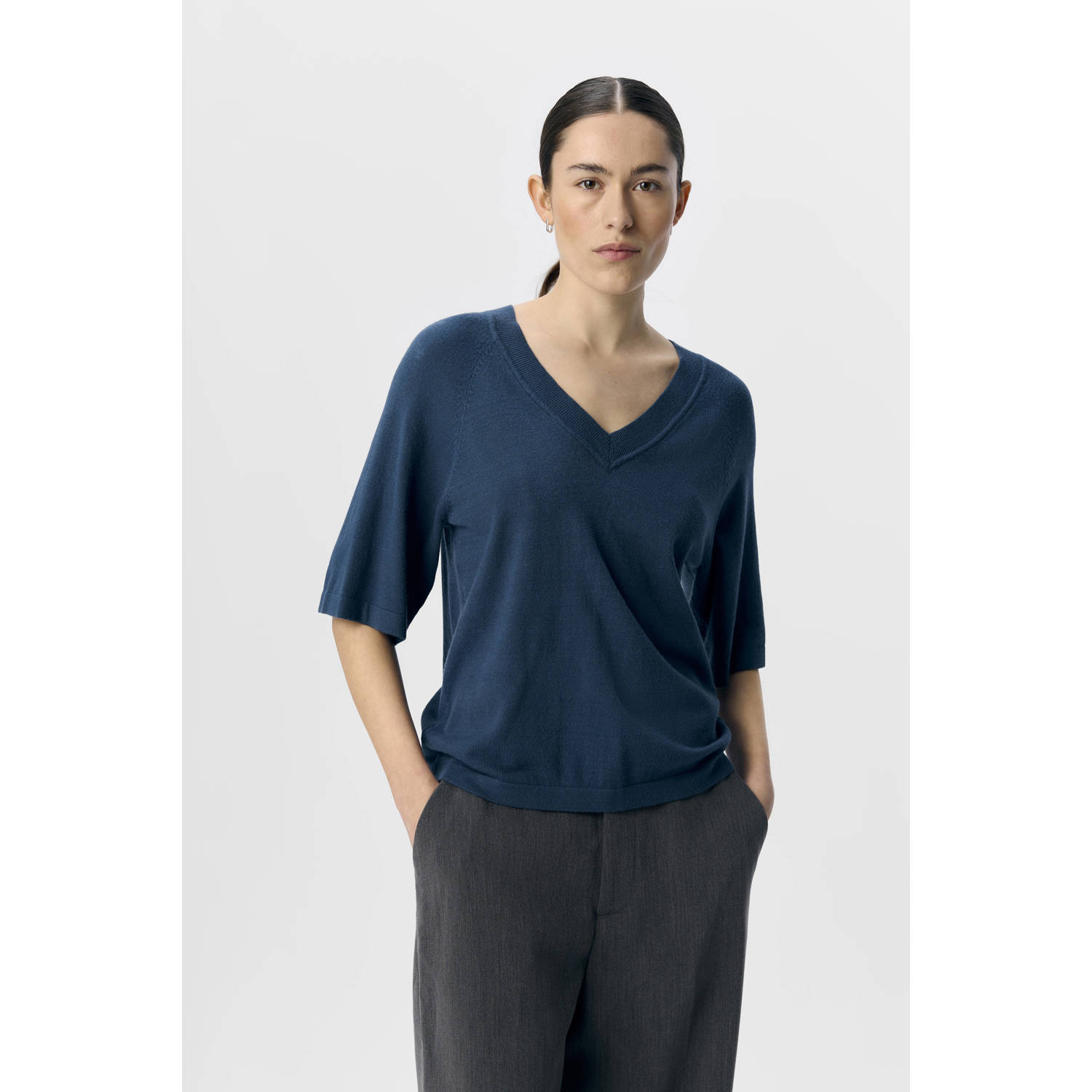 OBJECT top blauw fijn gebreid