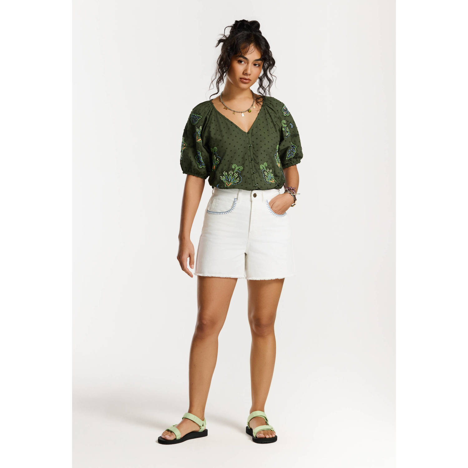 Shiwi denim straight high waist casual short wit