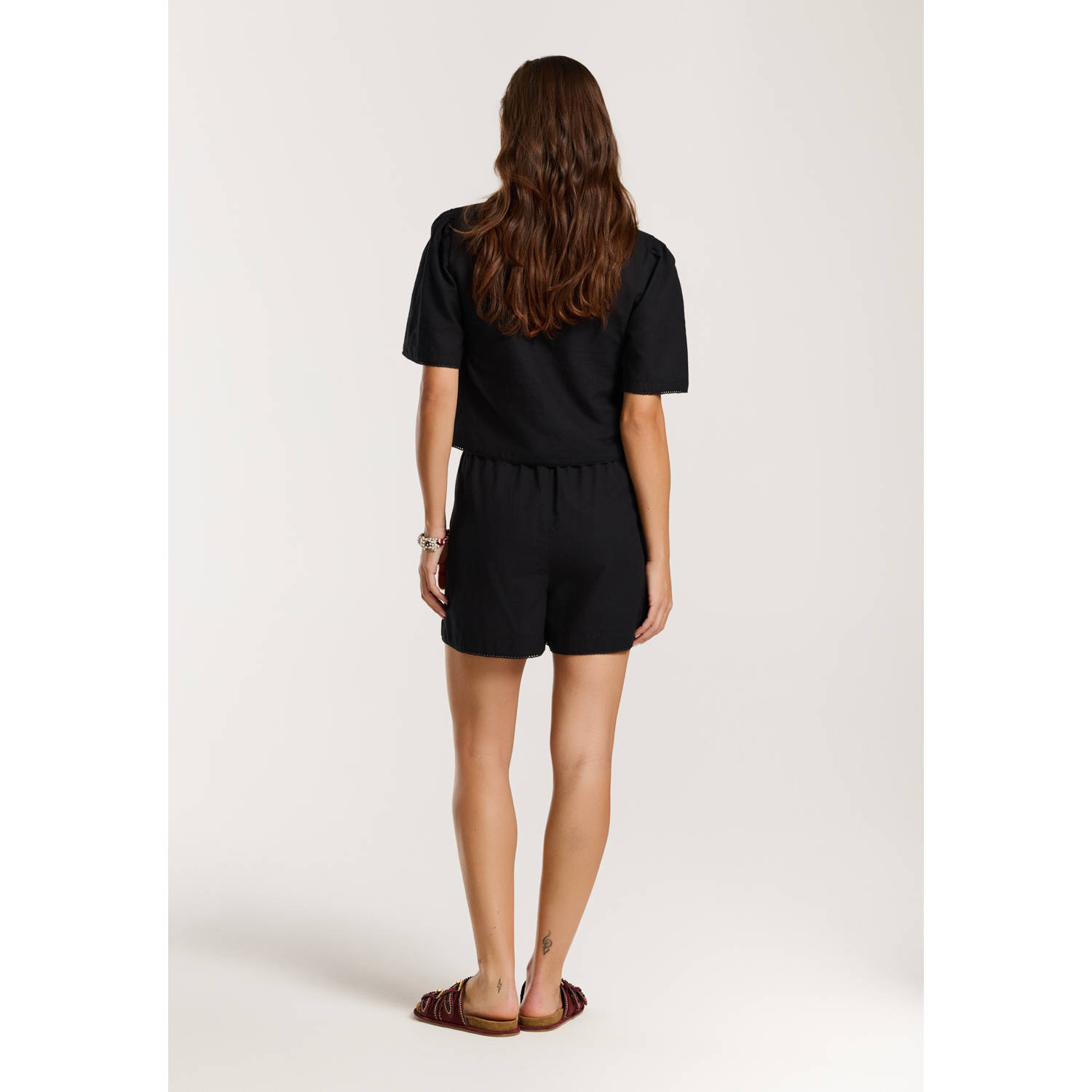 Shiwi linnen wide leg high waist casual short zwart