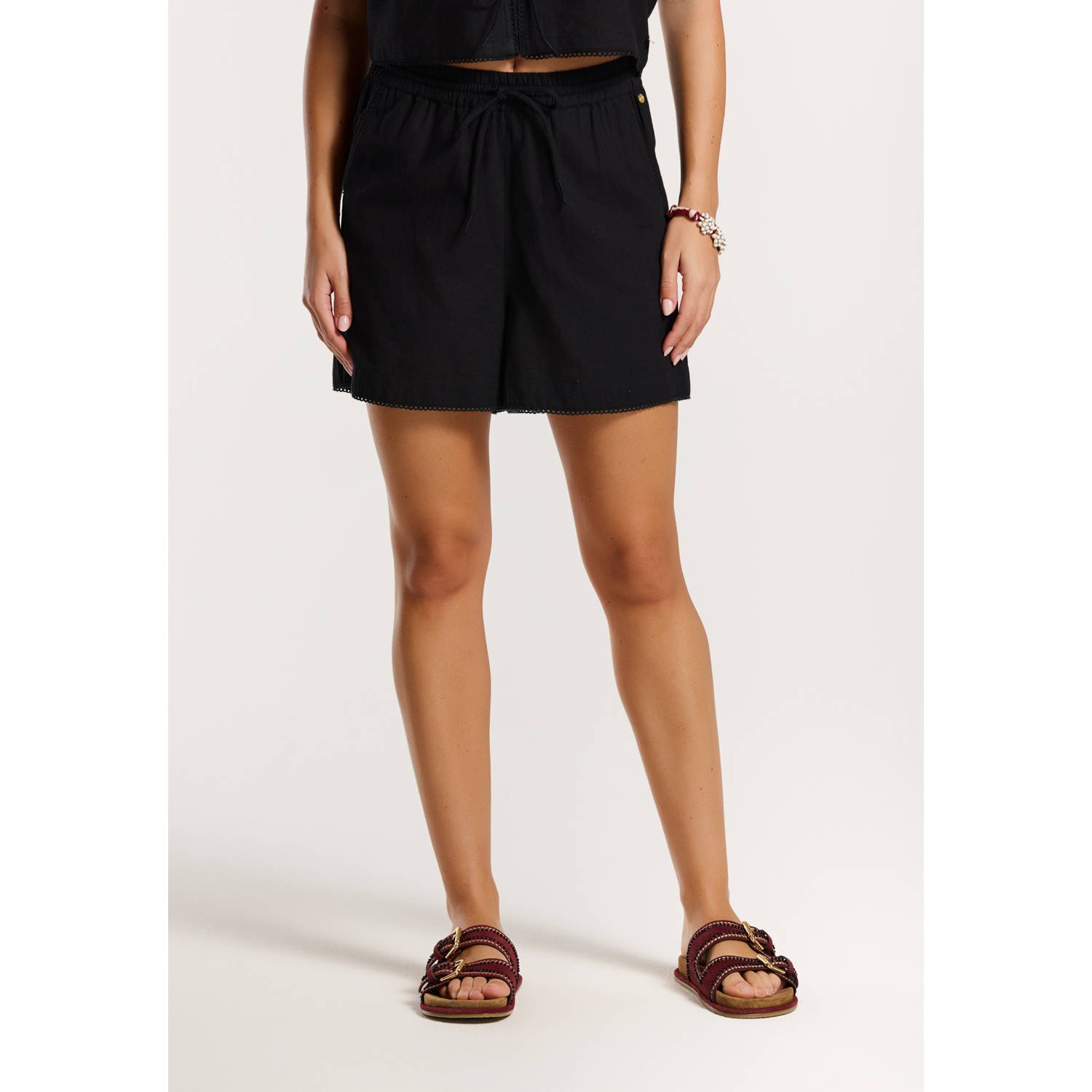 Shiwi linnen wide leg high waist casual short zwart