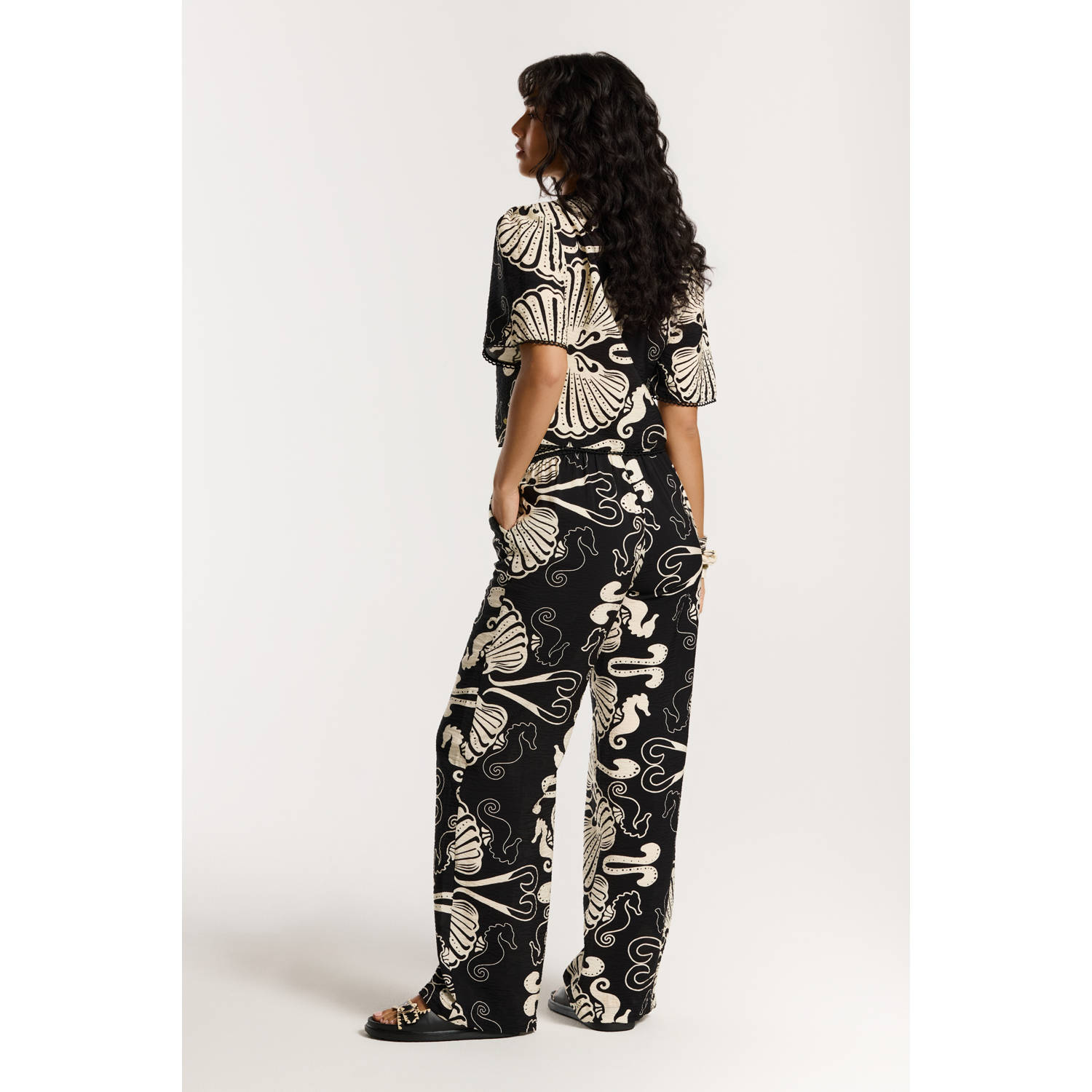 Shiwi wide leg high waist broek zwart