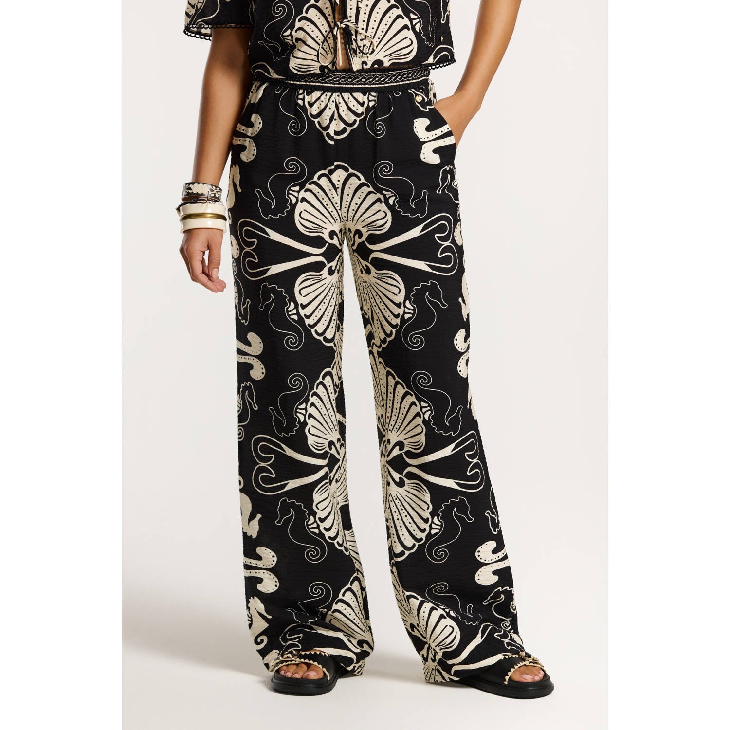 Shiwi wide leg high waist broek zwart