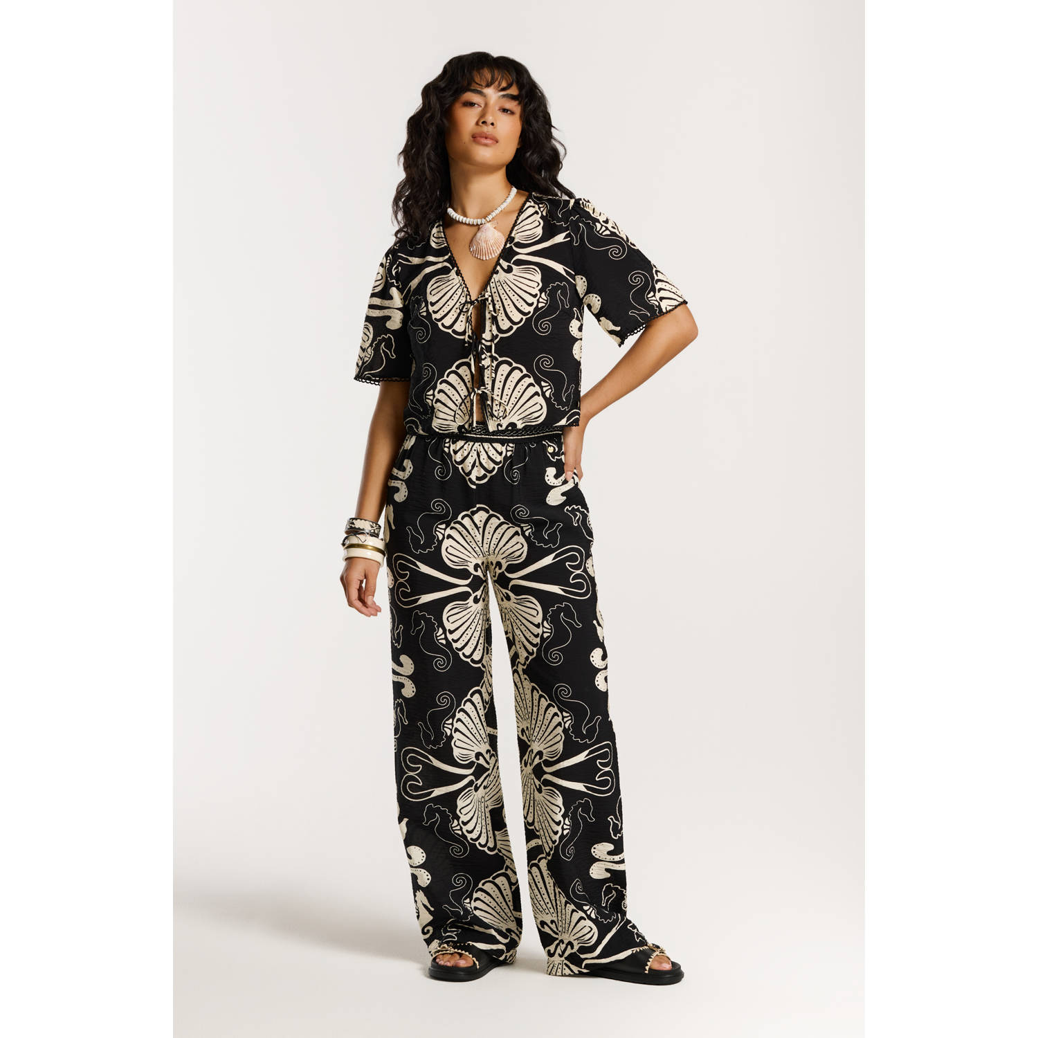 Shiwi wide leg high waist broek zwart