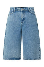 thumbnail: Blauwe dames PIECES high waist short van katoen met loose fit, rits- en knoopsluiting en effen