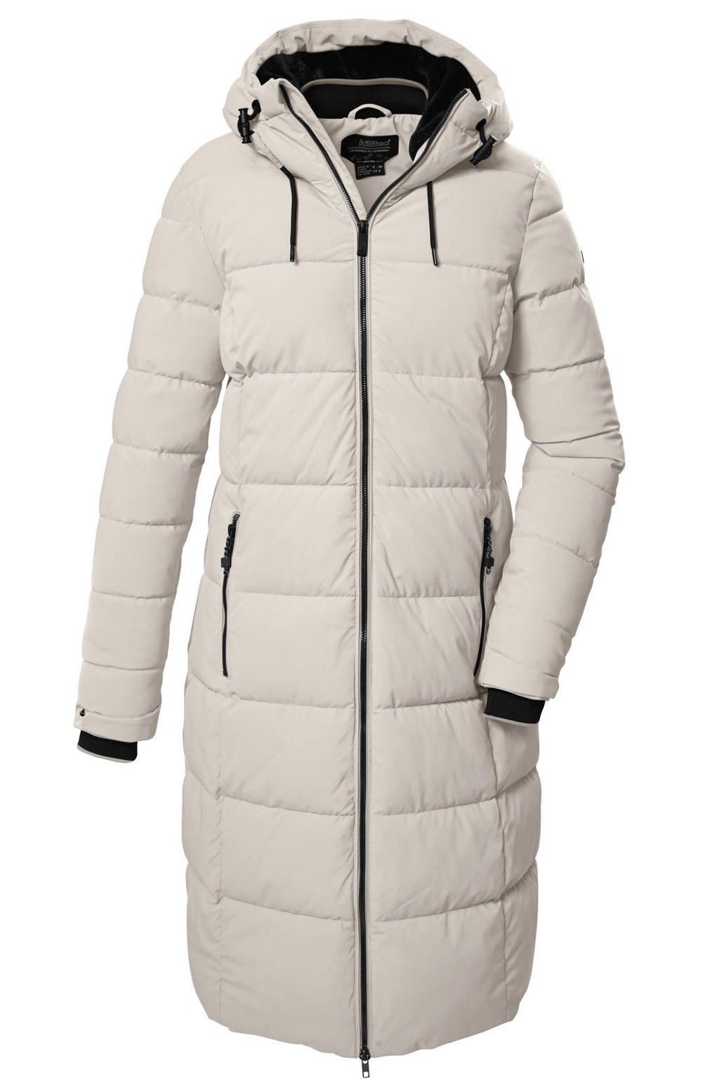 Ecru dames Killtec jas van polyester met effen, lange mouwen, capuchon en 2-way rits