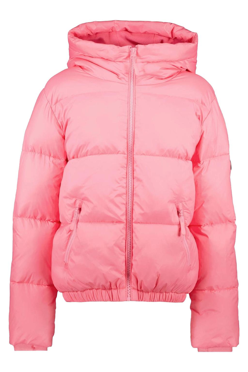 Roze meisjes Little Cars gewatteerde jas van polyamide met effen, lange mouwen, capuchon en ritssluiting
